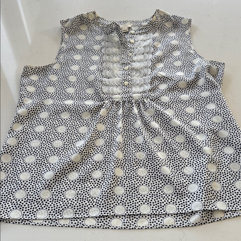 J. Crew Navy and White Polka Dot Top Size: 10 NWOT ✨